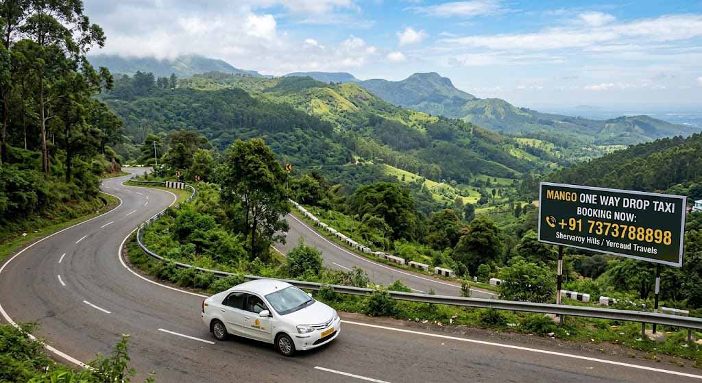Salem to Yercaud taxi fare per km scenic route through Shervaroy Hills